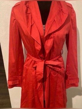 Women’s Red Women's Trench Coat with Tie Belt (Size XS)